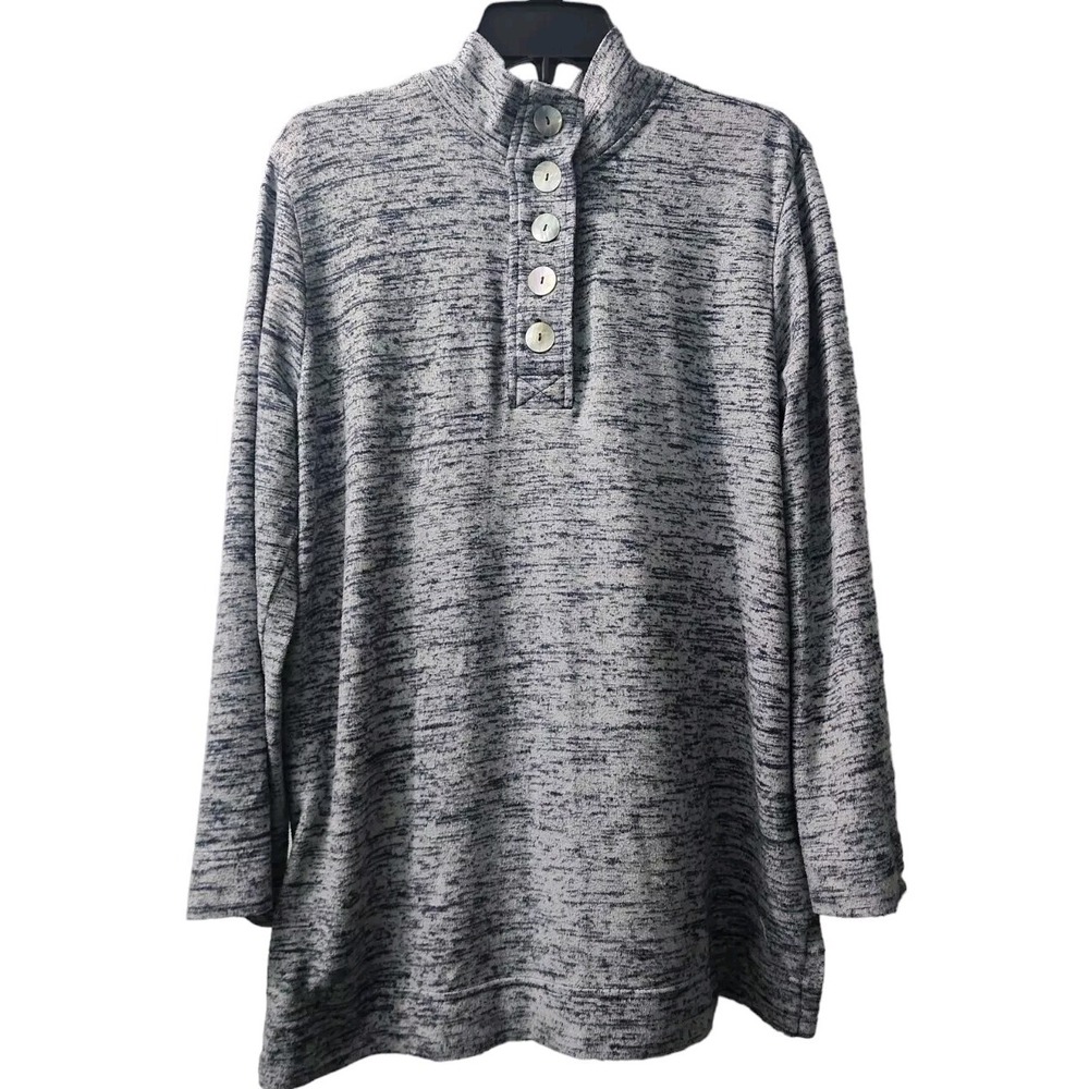 Soft Surroundings Tunic Top Button Henley Long Sleeve Casual Pullover Gray Large